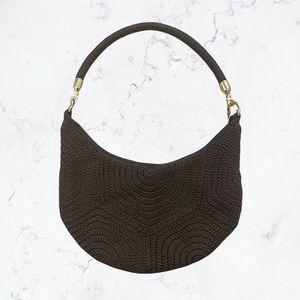 The Sak Dark Brown Crochet Knit Hobo Shoulder Small Purse Bag w/ Gold Hardware